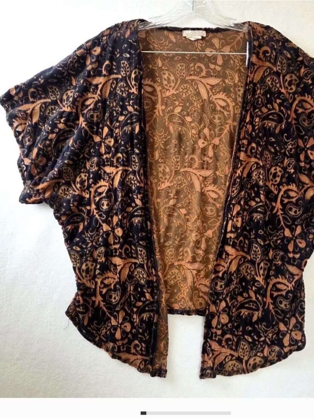 Billabong Open-Front Paisley Cardigan Sweater - Black & Brown velvet burnout